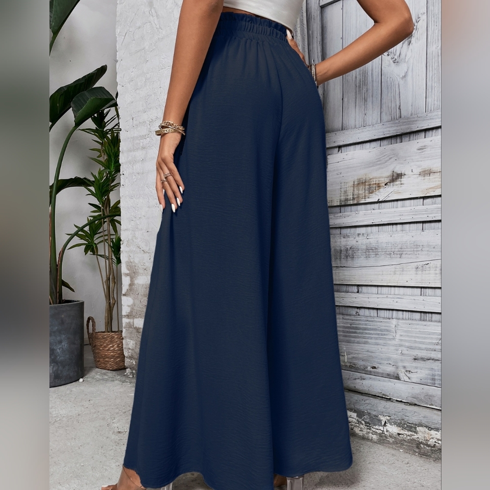 Women's Navy Wide-Leg High Waist Pants - Picture 2 of 11